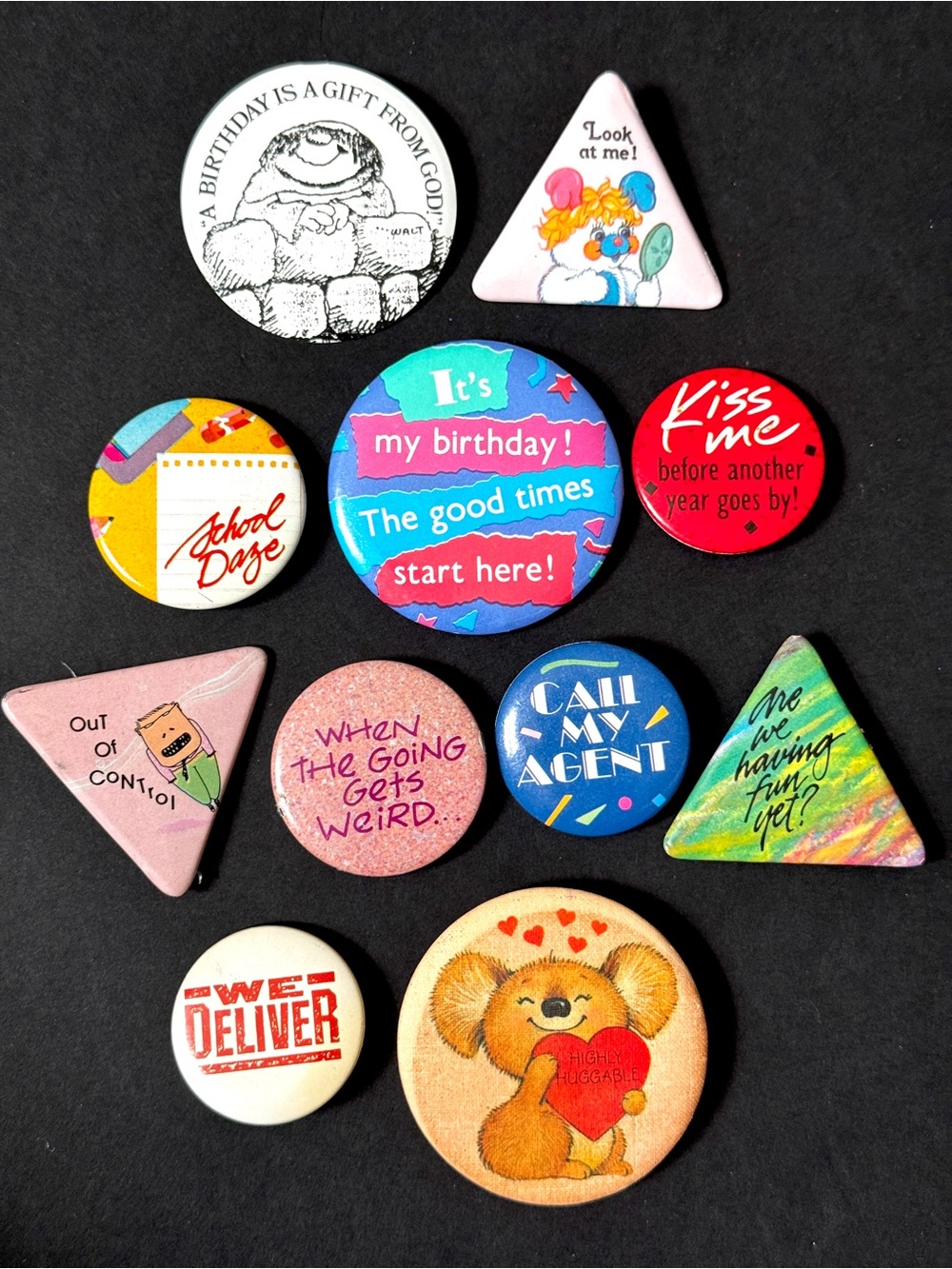 VTG 80s Button Pin Back Lot of 11 Hallmark American Greetings 1980’s Flair USA